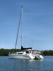Deliliah anchored in Boot Key Harbor waiting for mooring ball
